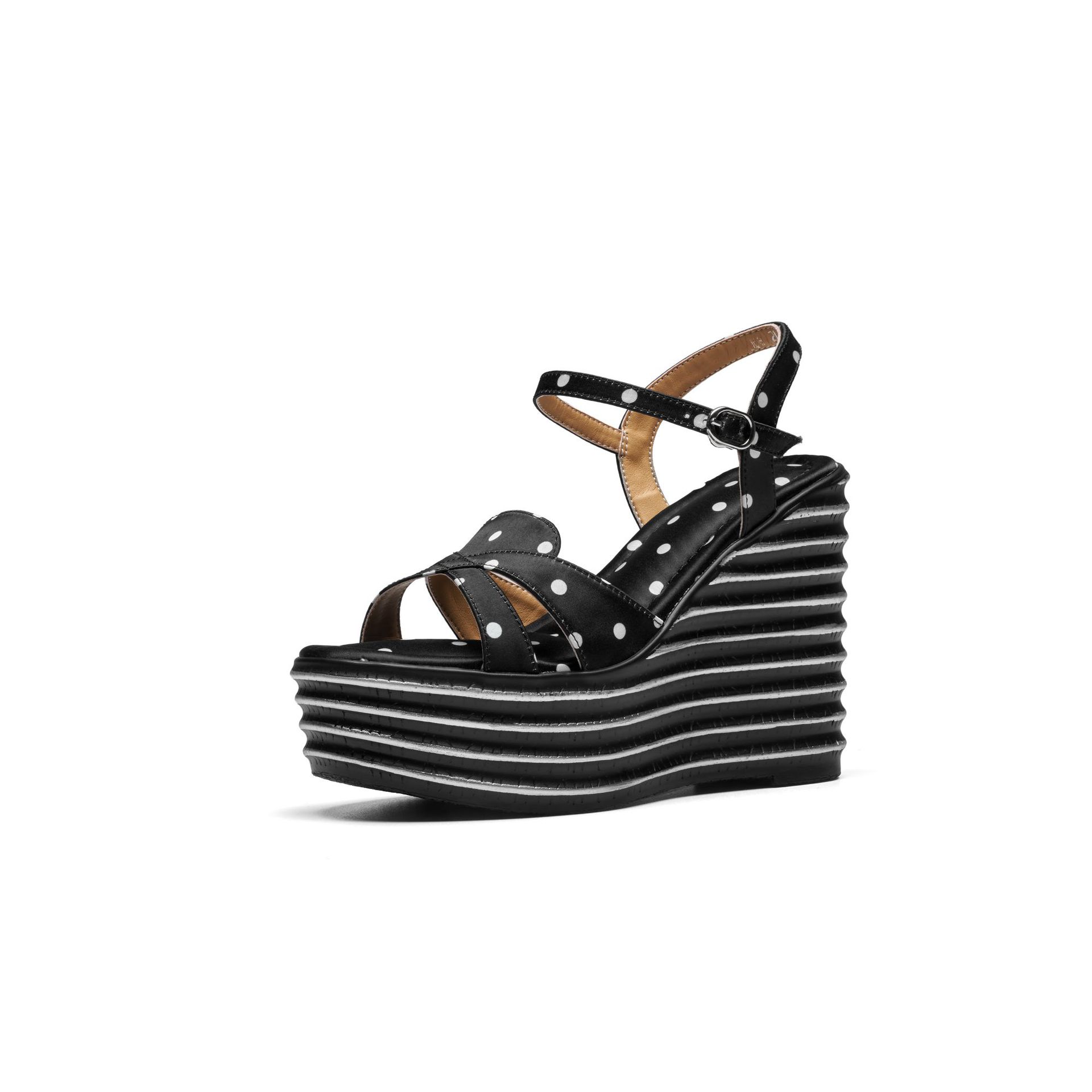 Sandal quai ngang nữ cao gót đế xuồng 12 cm phong cách Hàn Quốc — [Trắng], [Đen]