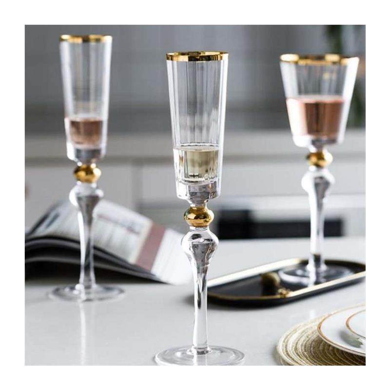New Champagne Glass Household Handmade Crystal Glass Red Wine Glass Gold Rim Beads Glass Bubble Wine Cup Wholesale