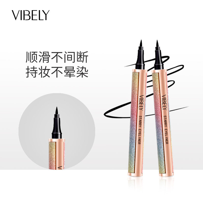 Vibely Starry Sky Sparkling Cross-Border Liquid Eyeliner Pen, Long-Lasting Waterproof and Sweat-Proof, Not Easy to Smudge, Fake Plain Eyeliner