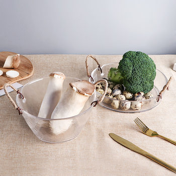 Salad Bowl Glass Plate Creative Japanese-Korean Style Hammer Pattern Glass Double Ear Plate Household Hotel Supplies Tableware Set