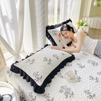 2025 New Hepburn Style Washed Cotton Quilted Cotton-Edged Single Pillowcase for Dormitory and Home Use, Removable and Washable