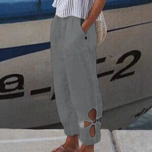 Womens Casual Loose Fit Pants Solid Color Pocket Design Hollow Out Summer Style for Everyday Wear Wholesale