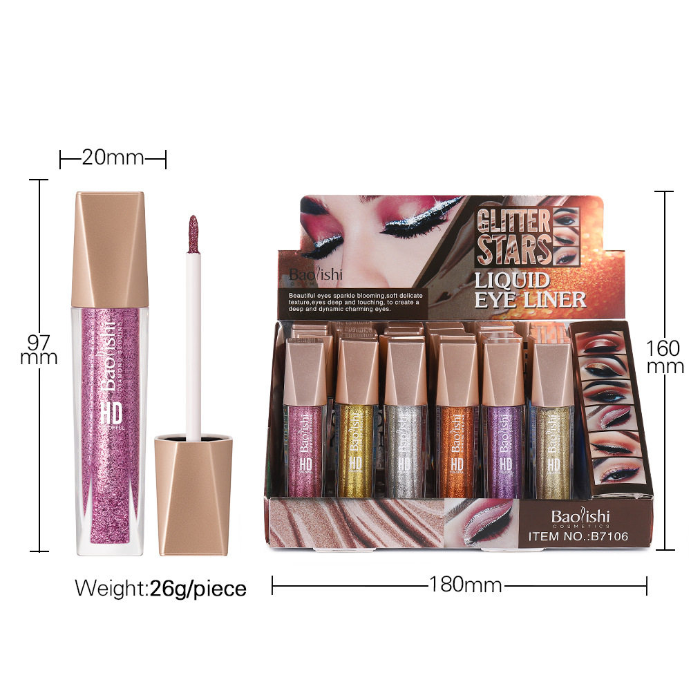 Cross-Border Hot Product Baolishi Waterproof Long-Lasting Non-Smudge Eyeliner 12-Colorful Sequin Colorful Eye Shadow Eyeliner