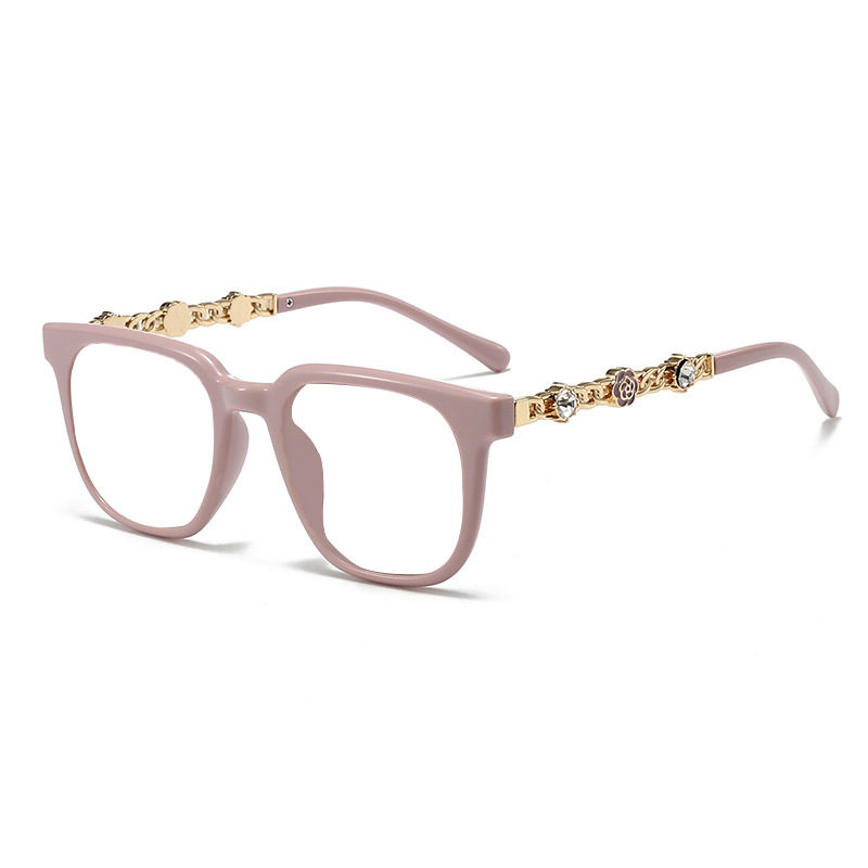 Camellia Glasses Cross-Border European and American Style Internet Celebrity Large Frame Small Fragrance Diamond-Encrusted Anti-Blue Light Flat Mirror Color-Changing Glasses Frame