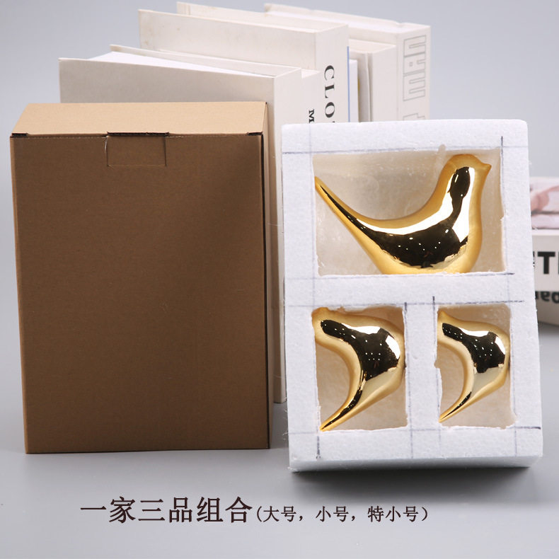 北欧创意抽象金色陶瓷小鸟摆件家居桌面客厅软装饰品摆设跨境工艺