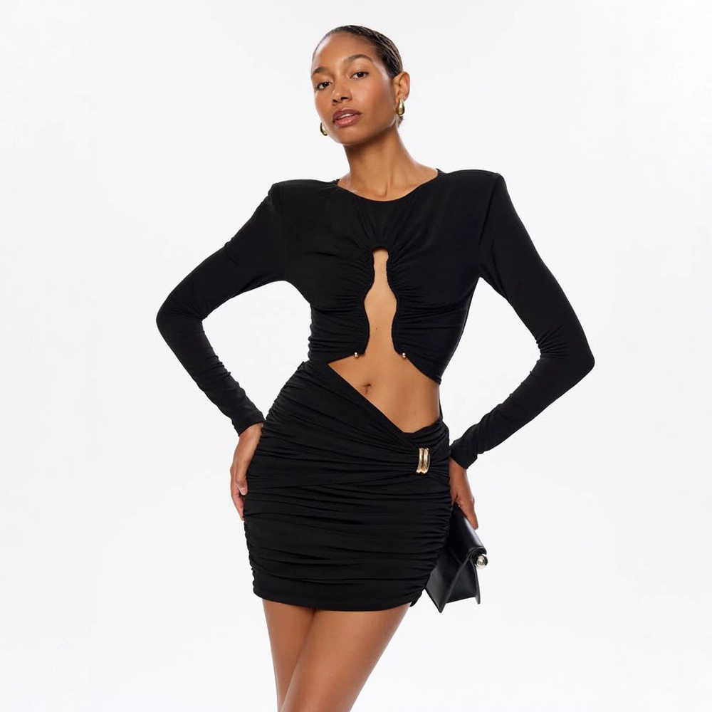 Fashionable Hollow Out Bodycon Dress Elegant Pleated Design Chic Evening Wear Wholesale Available