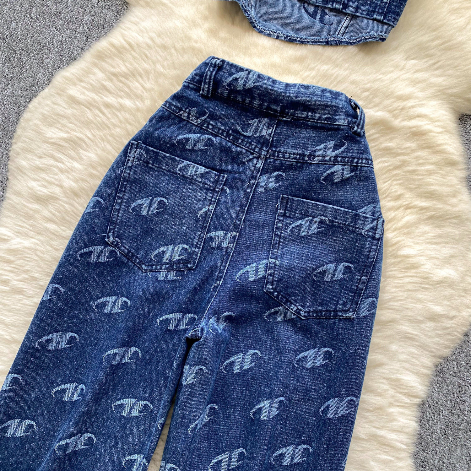 Metal Buckle Floral Print Strapless Top and High Waist Slim Fit Jeans Set for Women Summer Casual Wear Wholesale