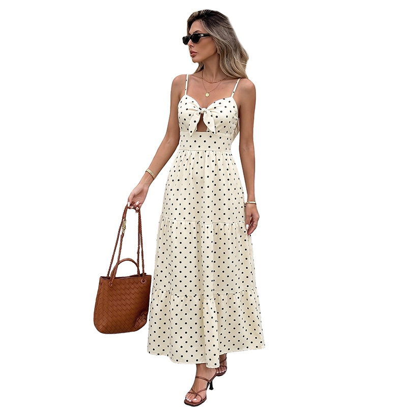 French Style Polka Dot Tiered Midi Dress Summer Vacation Essential Lightweight Fabric Available for Wholesale