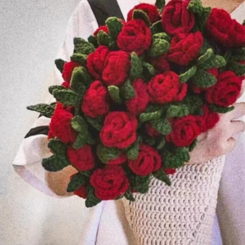 [6.2 Thousand People Collected] Rose Bouquet Blanket Hand-Knitted DIY Material Package Wool Ball Crocheted Flower Wool