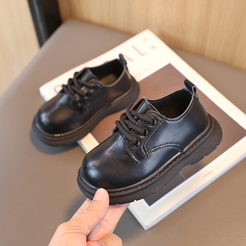 Children's small leather shoes 2023 spring new girls simple British small children's shoes lace-up boys shoes