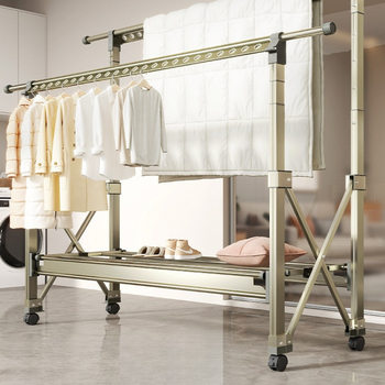 Floor-Standing Folding Clothes Drying Rack for Indoor Home Use, Balcony Aluminum Alloy Adjustable Clothes Hanger for Outdoor Drying of Quilts