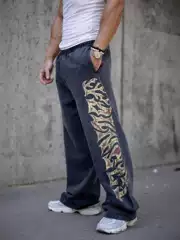 Foreign Trade Trendy Brand Youngla Fitness Pants Men's Sports Pants American Retro Pants Street Printed Straight Pants