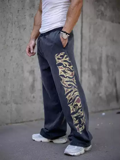 Foreign Trade Trendy Brand Youngla Fitness Pants Men's Sports Pants American Retro Pants Street Printed Straight Pants