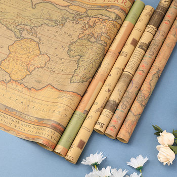 Internet Celebrated Retro Style Kraft Paper Wrapping Paper Flower Flower bouquet Wrapping Gift Wrapping Paper Wrapping Book cover Gift Box in stock