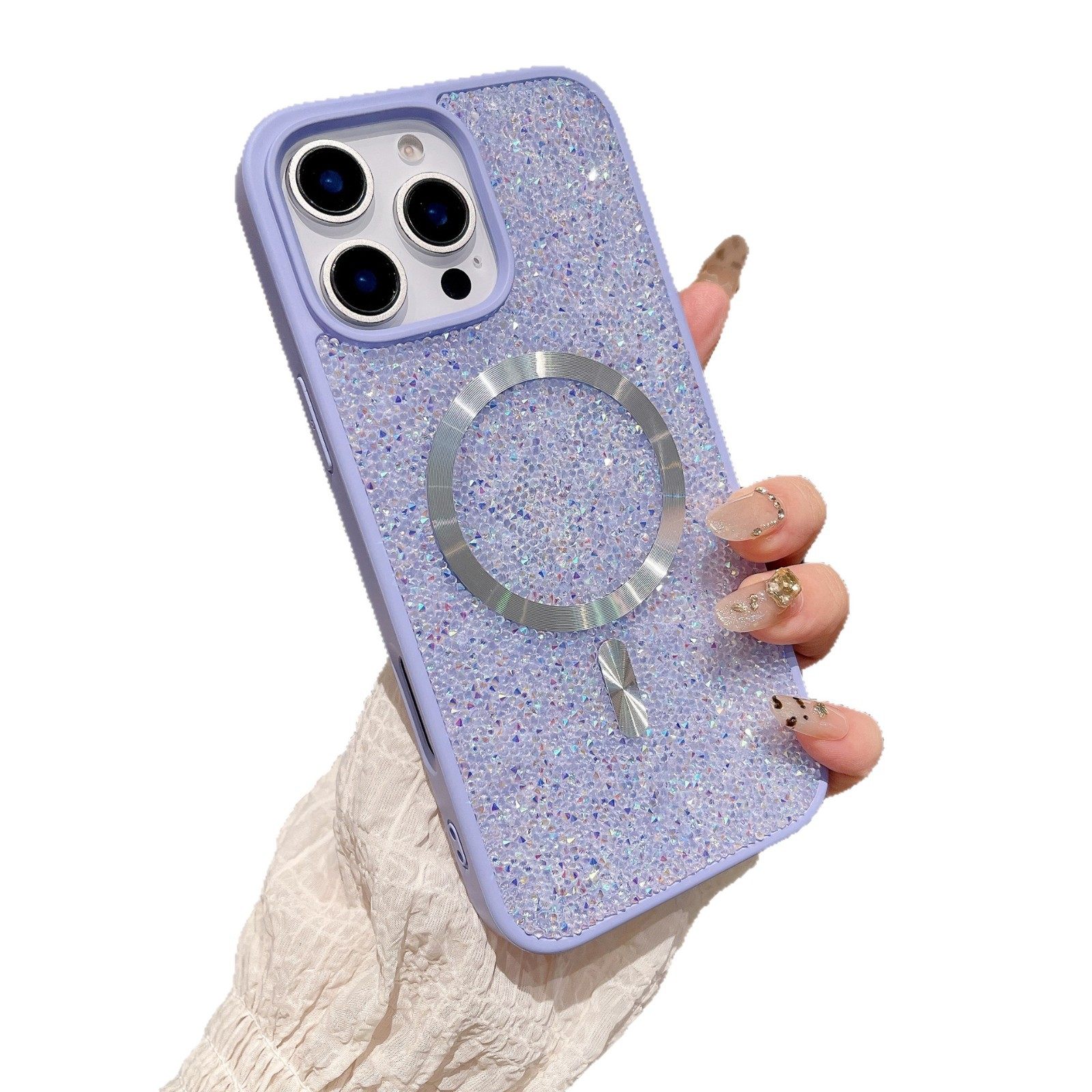 Cross-Border Flash Diamond Magnetic Phone Case Suitable for Apple 17Promax Luxury Glitter Rhinestone Protective Cover Samsung S25U