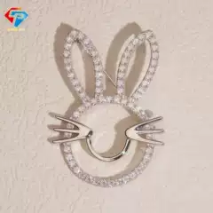 Exquisite and Stylish Rabbit Brooch with Silver Moissanite, Unisex Lapel Pin, Versatile for Suits and Dresses, Wholesale from Manufacturer