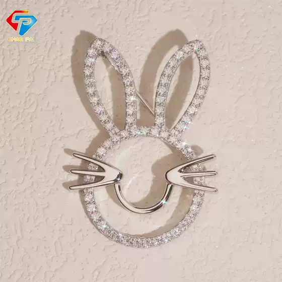 Exquisite and Stylish Rabbit Brooch with Silver Moissanite, Unisex Lapel Pin, Versatile for Suits and Dresses, Wholesale from Manufacturer