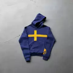 Peaceinwarpiw Heavyweight American Street Style Cross Print Hooded Sweatshirt Trendy Brand Jacket Spring Style for Men