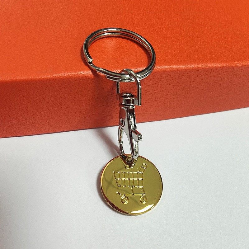 Cross-border European and American Supermarket Hand-pushed Shopping Cart logo Coin Metal Tokens Lobster Clasp Keychain Advertising Gift Batch