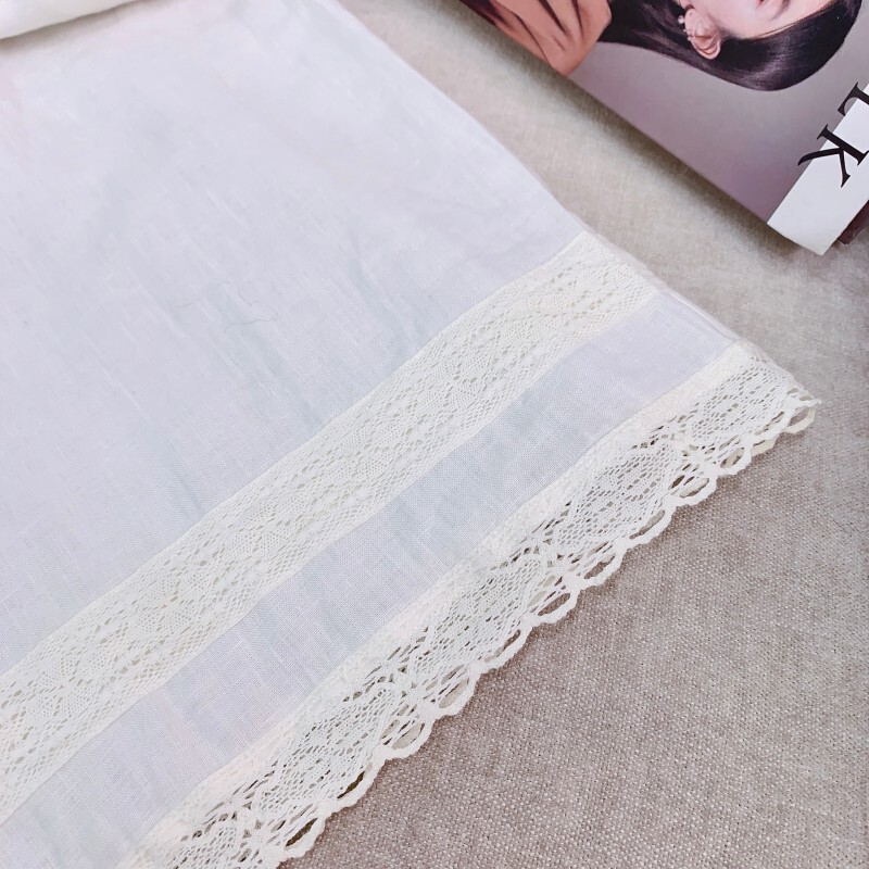 Quần ống đứng nữ vải lanh pha ren lưng tầm trung dáng suông — Yên tĩnh và trắng