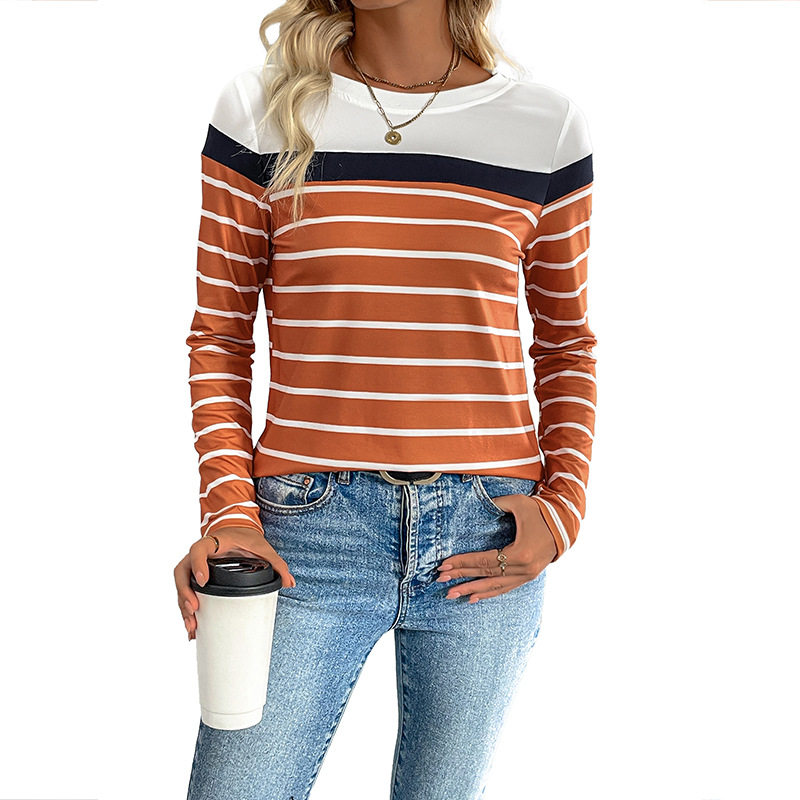 Casual Striped Long Sleeve Top for Women Round Neck Autumn Collection Comfortable Fabric Wholesale Available