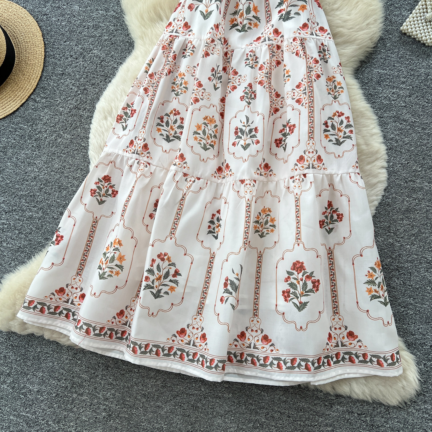 French Country Floral Print Maxi Dress High Waist A Line Silhouette Sleeveless Summer Vacation Style Wholesale