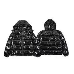 In-Stock Trapstar New Pu Leather Black Glossy Thickened Cotton Jacket with Detachable Hood Couple Coat