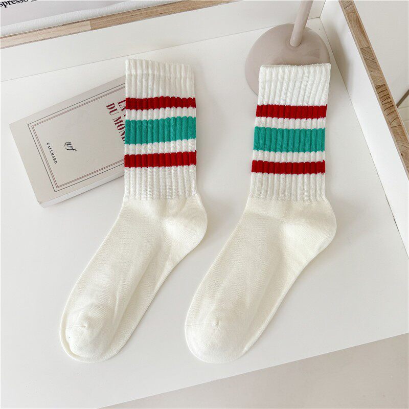 潮牌cityboy日系粗线条纹长袜女堆堆袜棉运动复古中筒袜子男ins潮