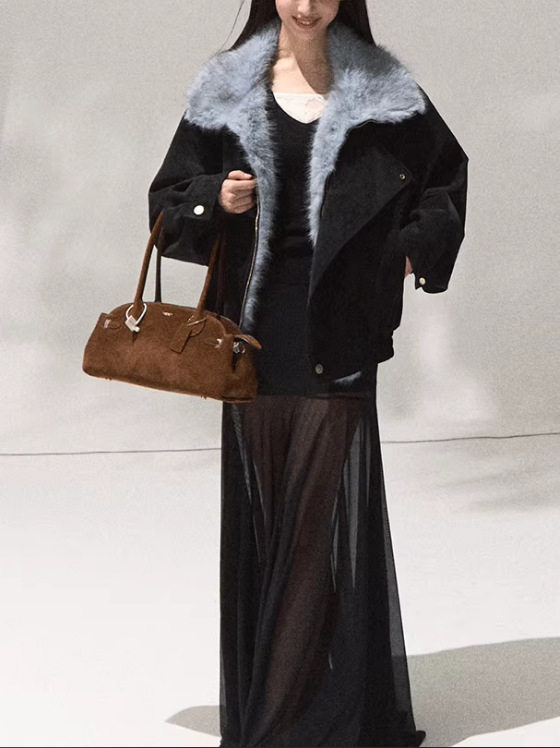 Oak and Hazelnut Winter Warm Jacket Women's Fur Collar Thick Short Jacket Lapel Top