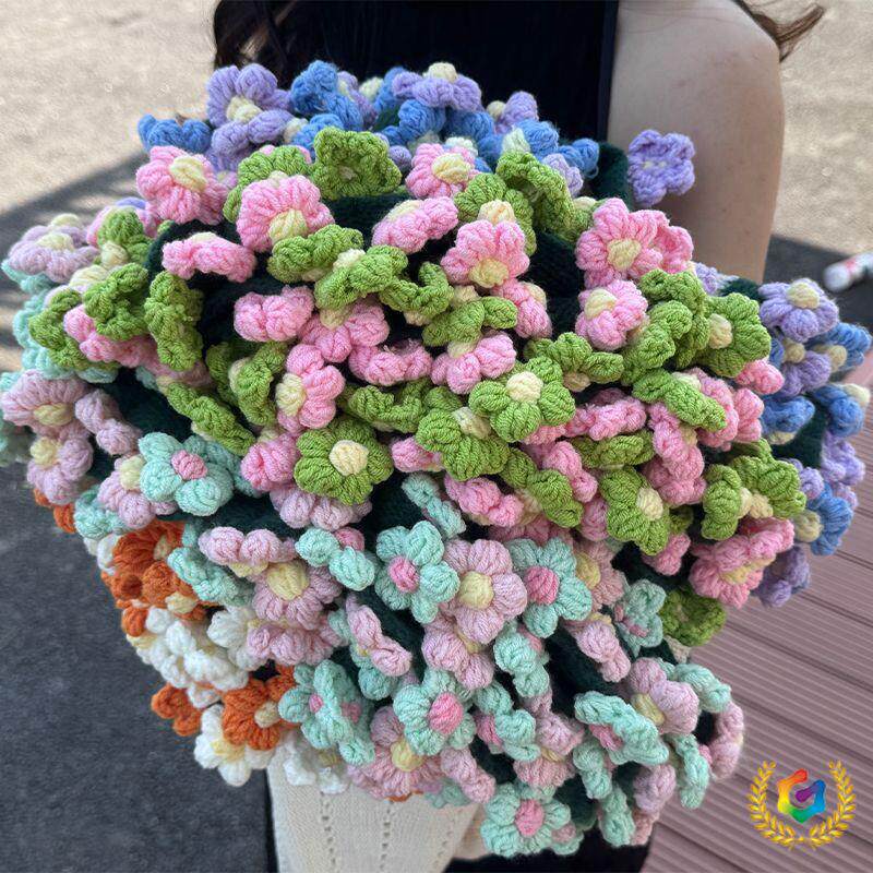 Ready-Made Rose Bouquet Blanket, Finished Office Nap Flower Blanket, Wool Ball, Hand-Knitted Blanket, Gift for Best Friend