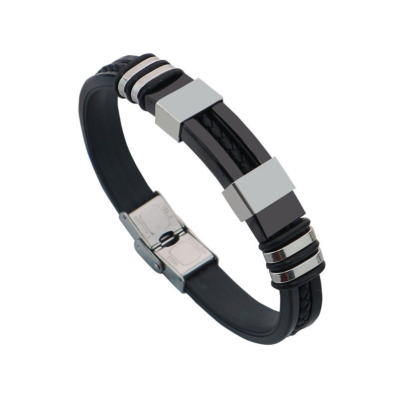 AliExpress foreign trade cross-border titanium steel jewelry fashion silicone stainless steel punk style trendy men's exaggerated bracelet wholesale