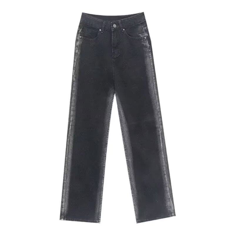 Womens Loose Fit Denim Jeans Spring Fall Korean Style Slimming Color Block Straight Leg Casual Wear Wholesale