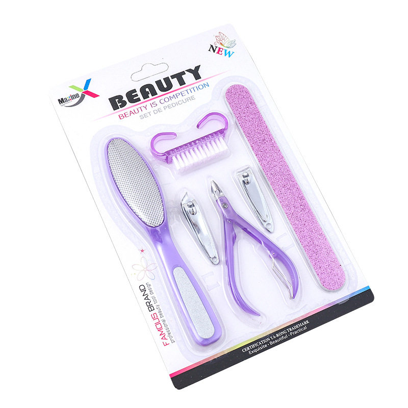Multi-Specification Nail Clippers and Pedicure Set, Multi-Functional Nail Trimming and Dead Skin Removal Tool, Suction Card Packaging, Three-Color 6-Piece Set