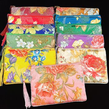 Chinese-Style Thickened Silk Coin Purse for Women, Printed Fabric Coin Pouch, Change Bag, Storage Zipper Jewelry Bracelet Pouch