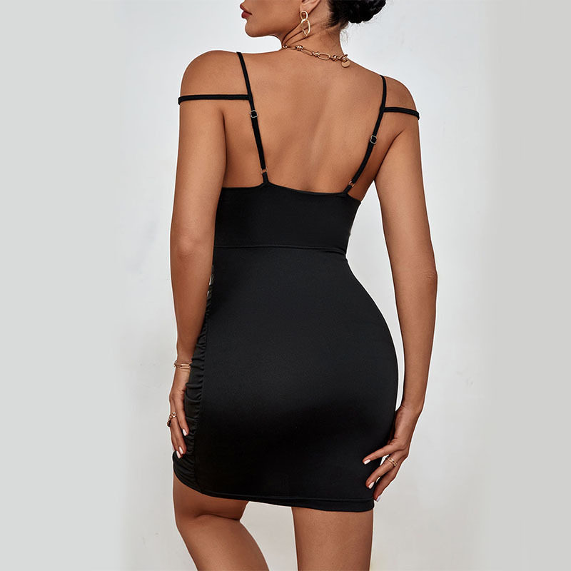 Black Ruched Bodycon Dress Elegant Sleeveless Design Perfect for Summer Events Wholesale Available