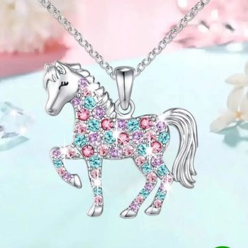 temu cross-border new fashion high sense necklace european and american amazon cute colorful pony pendant children's necklace