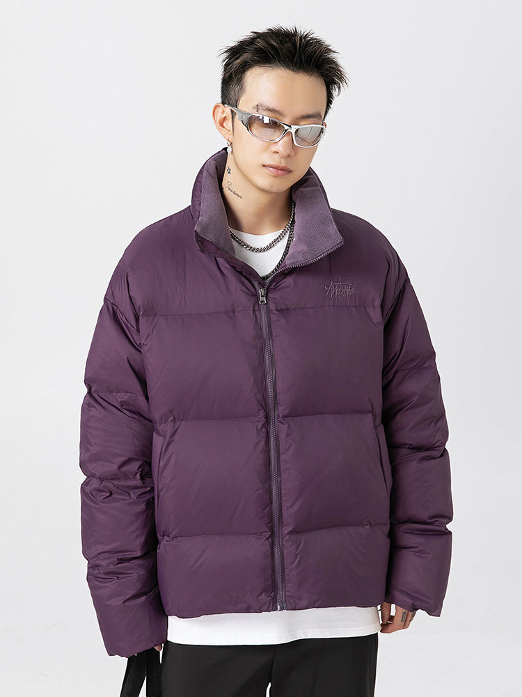 90 Velvet Couple Thickeneded down Jacket Men's 2024 Winter New Trendy Brand Embroidered Short Stand-Up Collar Bread Jacket Q