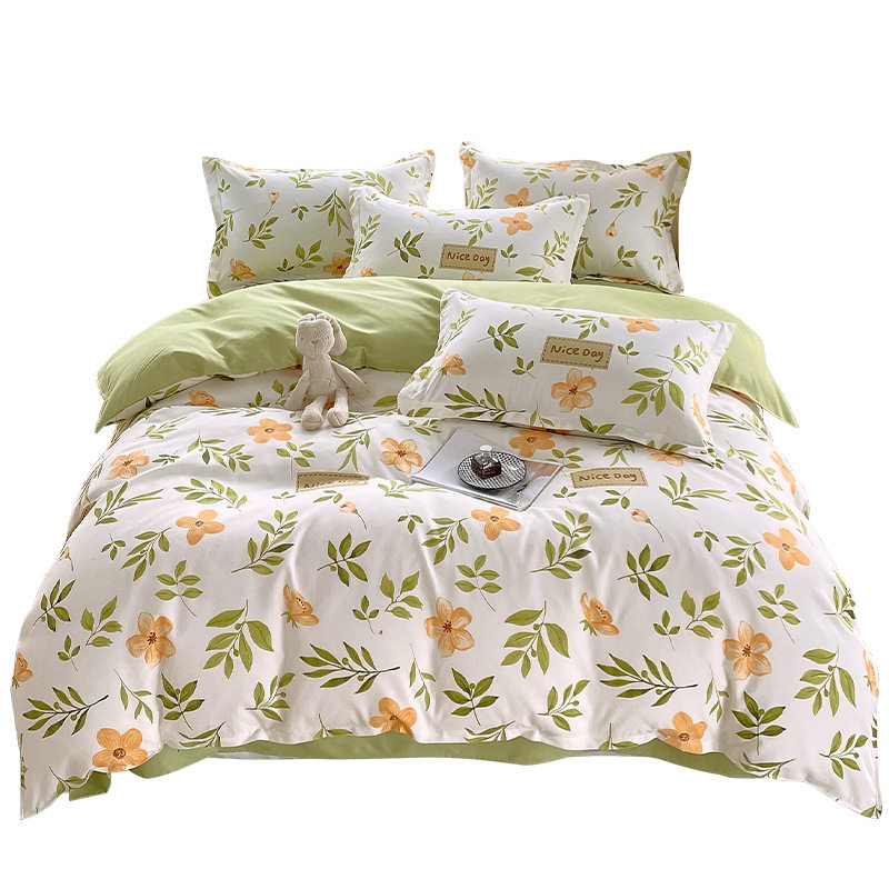 Small fresh printing four-piece padded sanding cotton quilt cover student dormitory three-piece bed sheet kit wholesale