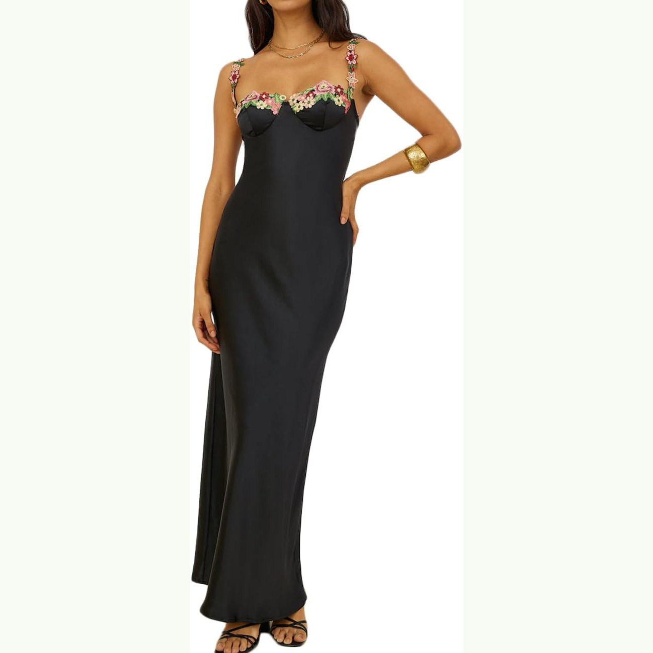 Satin Lace Cami Dress French Style Bodycon Fit Elegant Floral Design Perfect for Parties and Night Out Wholesale