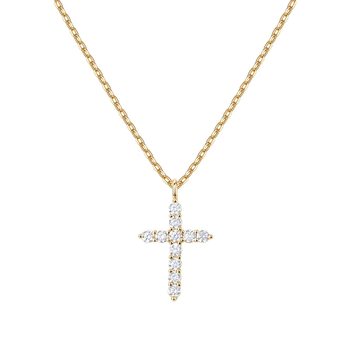 Aliexpress Hot Selling New 925 Sterling Silver Cross Necklace Full of Diamonds Women's Clavicle Chain Electroplated 14K Gold Pendant