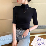 Black Modal Half Turtleneck Bottoming Shirt Mid-Sleeve T-Shirt for Women Summer and Autumn Five-Quarter Sleeve Thin Three-Quarte