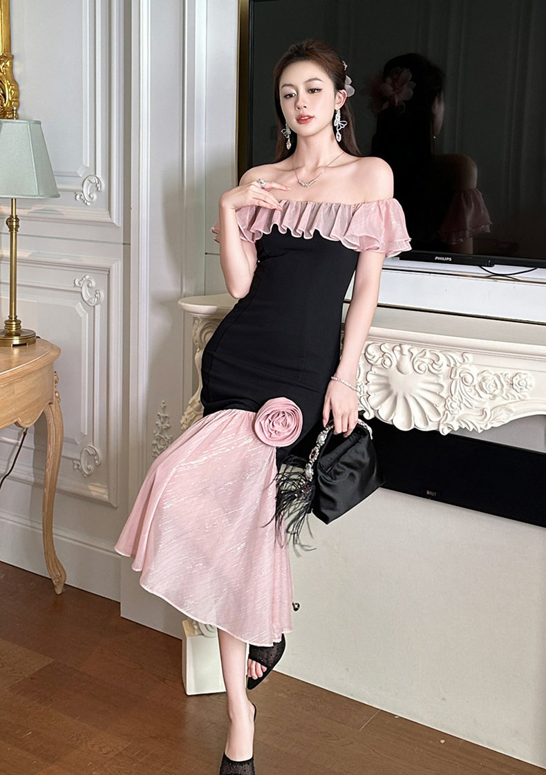 Đầm maxi nữ cổ vuông ôm eo phối ren đuôi cá — [Đen] chi tiết 6