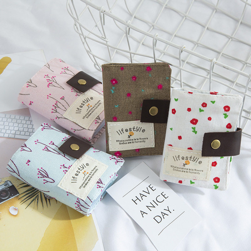 Pastoral Floral Canvas Card Bag Women's Multi-Card ID Bag Student 20 Card Holder Credit Card Bag