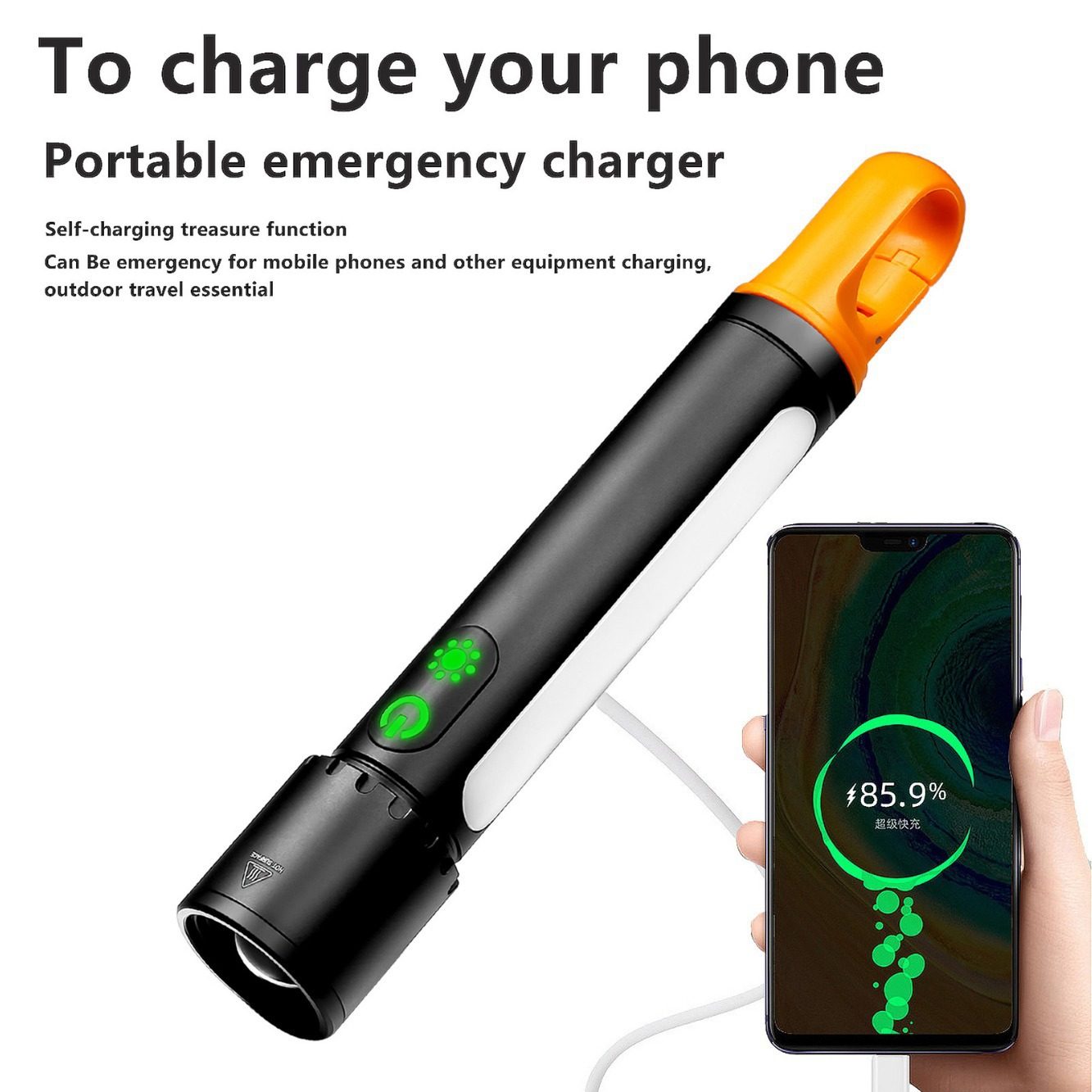 Multifunctional White Laser Flashlight Outdoor Work Type-C Charging Aluminum Alloy Telescopic Zoom with Side Light Flashlight