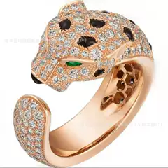 High-End Version of the Finely Crafted 925 Silver Cnc Cheetah Head Ring with Diamonds and Spots, Open Design, Fashionable Full Diamond-Studded Double Ring