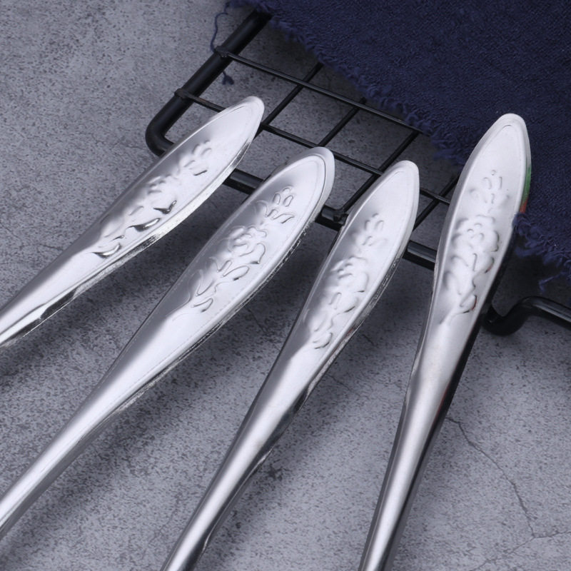Stainless Steel Spoon Thickened Long Handle Soup Spoon Watermelon Spoon Pointed Spoon Rose Flower Spoon Canteen Rice Spoon Commercial Use