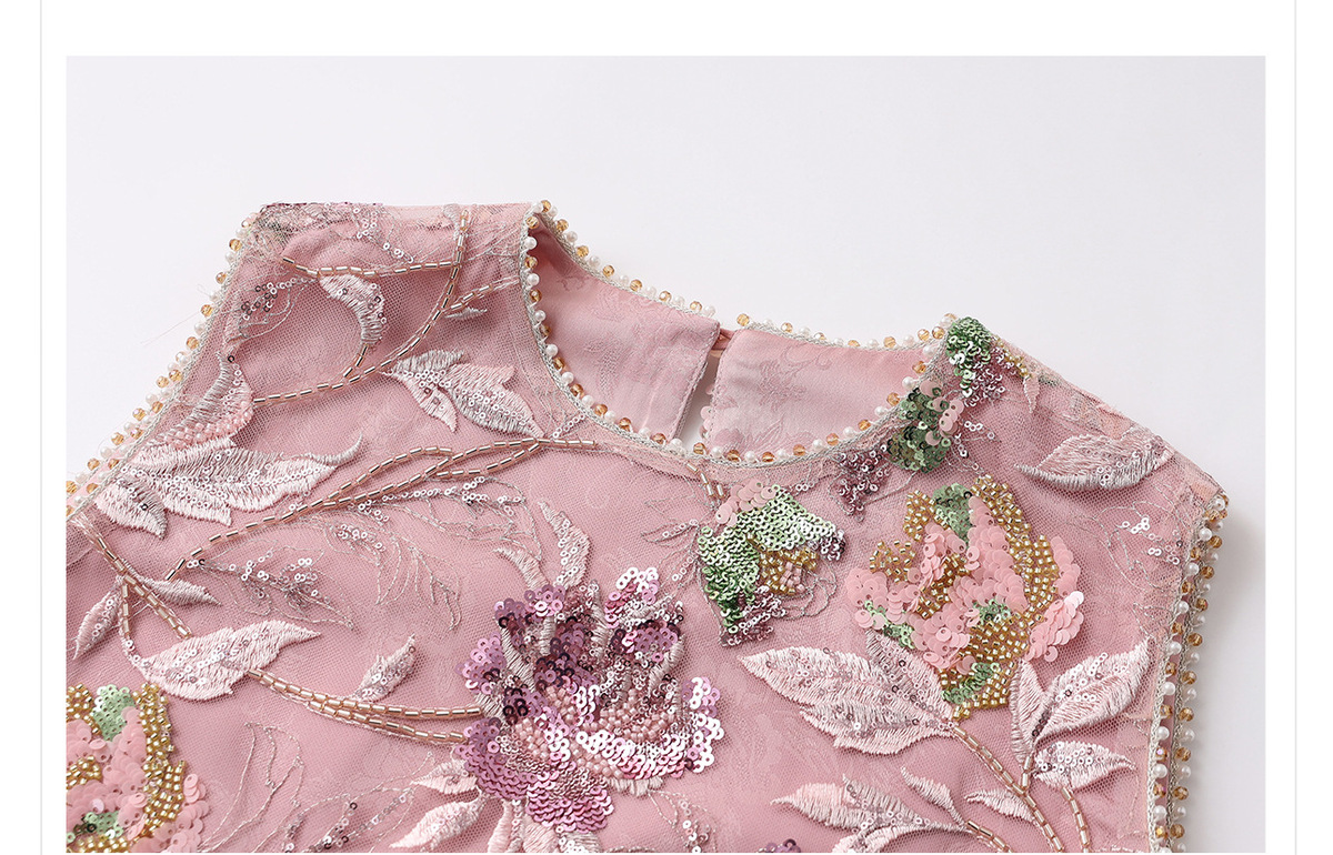 Đầm liền thêu cao cấp không tay dáng chữ A phối sequin lấp lánh — Bột Begonia (giao hàng trong 7 ngày), Bột Begonia (phát hành trong cùng ngày)