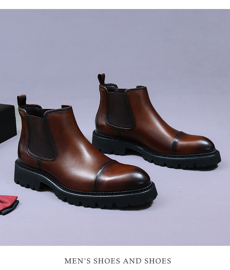 Giày boot nam cổ thấp da bò thật đế dày kiểu công sở — Màu đen, Màu cà phê