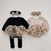 2026 Autumn Baby Clothes Sweet Organza Romper for Girls New Polka Dot Triangle Crawling Suit with Socks