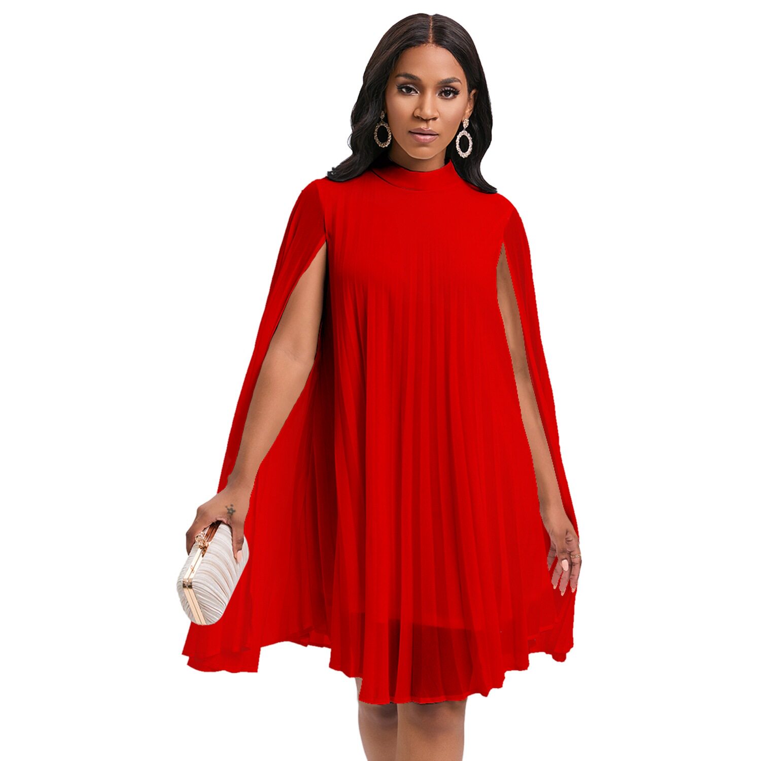 Chiffon Batwing Sleeve Dress Elegant and Fashionable Plus Size for Casual Occasions Wholesale Available